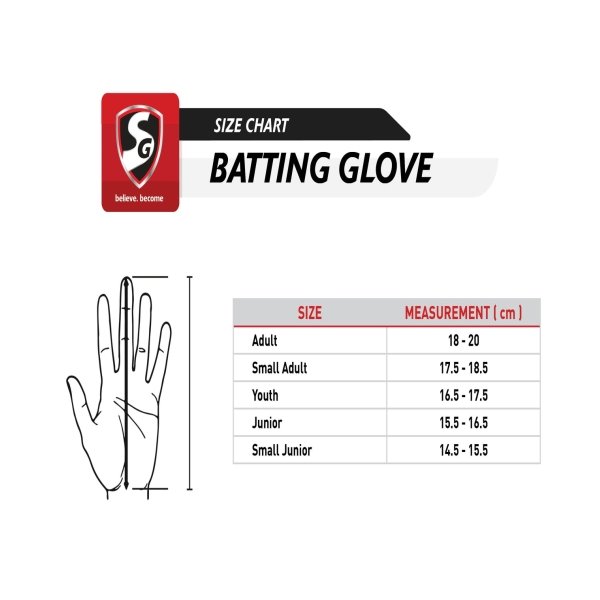 SG Batting Gloves Size Guide