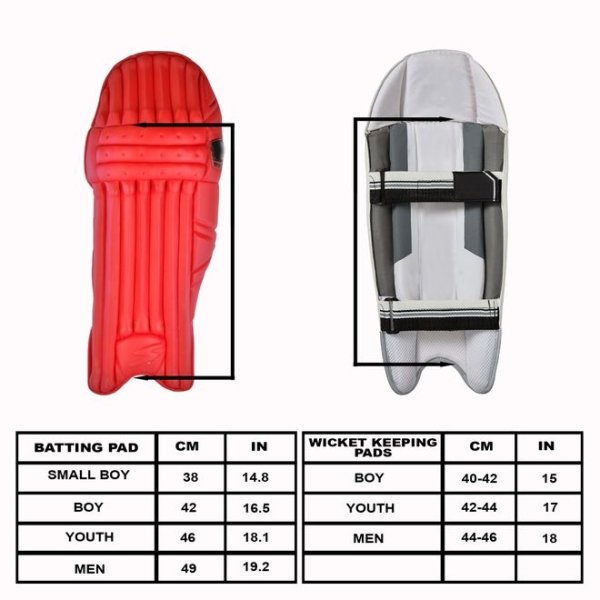 Gortonshire Cricket pads Size Chart